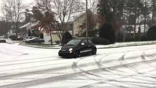 Drifting an Abarth 500 in the snow