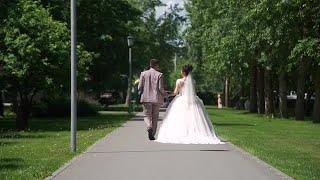 Wedding Couple Walking In Park Stock Video