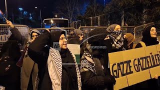 Protesters in Istanbul gather in front of the US consulate after Trump's Gaza comments