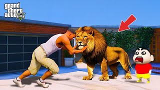 GTA V : shin-chan \u0026 Franklin Saving A Lion 🦁 From President in GTA 5 Telugu