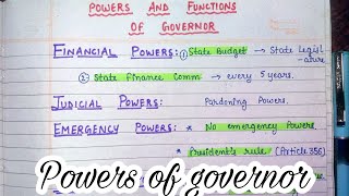 Powers & Functions of Governor (Part 2) || lec.48 || Handwritten notes || Indian Polity ||