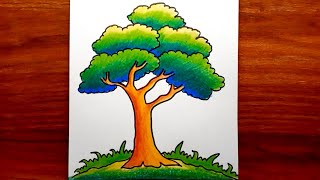 Tree Drawing || How To Draw Tree Step By Step || Tree Drawing With Colour || Tree Drawing.