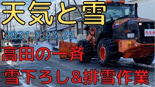 【天気と雪】上越市・高田の 一斉雪下ろしと排雪作業！！（本町・仲町）2021.1.23～25