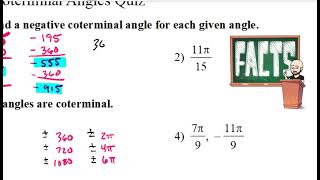Review Positive and Negative Coterminal Angles Problems 1 and 2