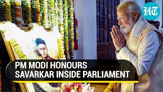 PM Modi honours Savarkar inside Parliament Central Hall; Hindutva ideologue remembered on birthday