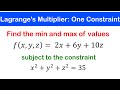 🟡15a - Lagrange's Multipliers: One Constraints - Find the maximum and minimum | Ex 1 - 3