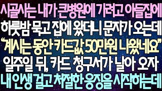 (반전 사연) 시골사는 내가 큰병원에 가려고 아들집에 하룻밤 묵고 집에 왔더니 문자가 오는데 일주일 뒤, 카드 청구서가 날아 오자내 인생 걸고 처절한 응징을 시작하는데 /사이다사연