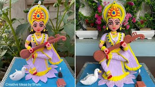 DIY how to make maa saraswati idol with clay || small clay maa saraswati murti making