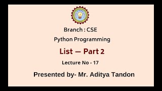 Python Programming | Lists Part-2 | AKTU Digital Education
