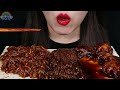 asmr black bean enoki mushrooms baby octopus truffle black bean noodles 짜장불닭팽이버섯 트러플짜파게티 먹방 mukbang