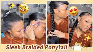 How To: Sleek Jumbo Braid Ponytail🙌Using Braiding Hair On Short Hair | Details Tutorial Ft.@UlaHair