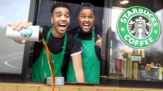 We Pretended To Work At Starbucks Drive Thru (Fake Employee Prank)