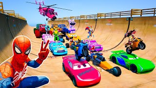 GTA 5 SPIDER-MAN 🕸 Epic Stunt Car Racing Challenge With Super Car Motocycle Planes \u0026 Boats GTAV Mods