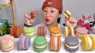 Macarons with various flavors from Rare Macarons Eating Show. Dessert Mukbang