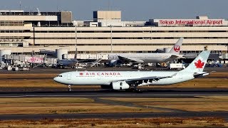 エア・カナダAirbus A330-300型機羽田空港ランウェイ34L降りと転がり / 2017年12月18日(月) 午後1時58分～午後2時1分 / 羽田空港 国際線ターミナル