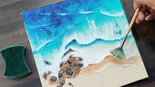 Ocean Waves Acrylic Painting | Sponge And Fan Brush | How to Paint Ocean Waves | Easy & Simple