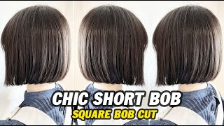 Chic Short Square Bob Women's Haircut Full Tutorial Steps | Line Bob Cutting Tips \u0026 Techniques