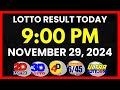 Lotto Result Today 9PM Draw November 29, 2024 | 2D, 3D Swertres, 4D, 6/45, 6/58, PCSO#lotto