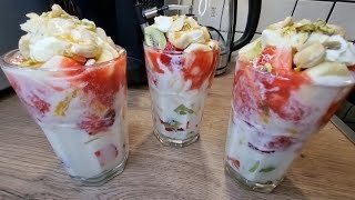 طريقة عمل كوكتيل شقف فواكه مع القشطة || Fruchtcocktail mit Sahne