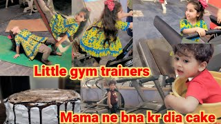 CUTE LITTLE GYM TRAINERS || enjoyed a lot || a very fun VEDIO || MAMA baked cake for kids