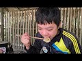 the boy who sheds thread makes a place for bowls and chopsticks and a rice cooker from bamboo