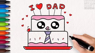 How to Draw a Simple Cute Cake for Dad, Father's day Drawings