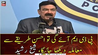 Federal Interior Minister Sheikh Rasheed addresses the ceremony in Islamabad