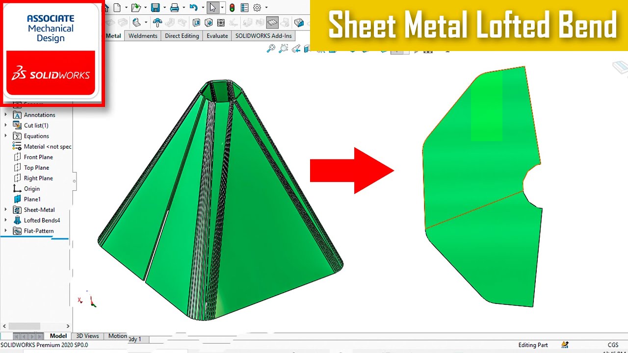 Solidworks Sheet Metal Lofted Bend - YouTube