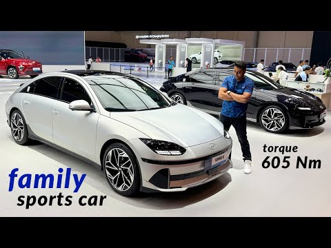 4 door coupe sporty looking electric family car Hyundai ioniq 6 overview