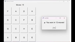 🧠 Memory Puzzle Game in Python | Tkinter GUI Project