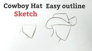 How to draw a Cowboy Hat drawing easy step by step Easy pencil Outline sketch tutorial for beginners