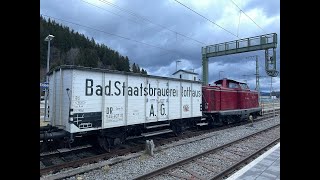 Historic diesel locomotive V100 1019 at Dreiseenbahn (in the Black Forrest) on December 29th 2023