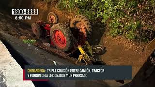 ¡Vivos de milagro!, triple colisión entre camión, tractor y furgón deja lesionados en Chinandega