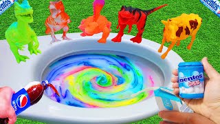 Experiment: How to make Rainbow Colorful with Milk, Coca Cola, Pepsi vs Mentos & Dinosaur, Cow
