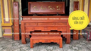 Bộ bàn thờ trơn gỗ hương đá kèm hoành phi câu đối dát vàng 24k hàng đặt khách Bạc Liêu