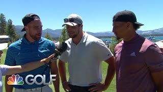 NFL stars react to highlights from Rd. 1 at American Century Championship | Golf Channel