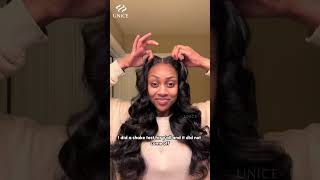 UNice Bye Bye Knots Wig 7x5 Glueless Lace Black Body Wave Bleached Knots Wig