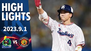 【ハイライト】丸山和郁選手が2安打1打点の活躍｜9月1日 東京ヤクルトスワローズvs阪神（神宮球場）