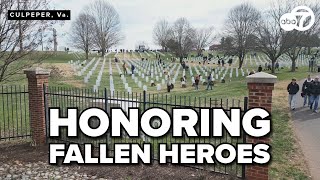 Culpeper National Cemetery: Volunteers with wreaths honor fallen heroes