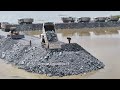 ep 2 astounding action building road on lake by equipment shantui bulldozer push rock team truck