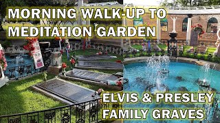 Early morning walk-up to Elvis grave in the Meditation Garden at Graceland.