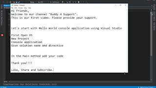 Hello World Console Application using visual studio