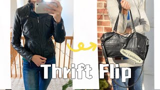 Thrift flip | Turning old faux leather jacket into purse bag