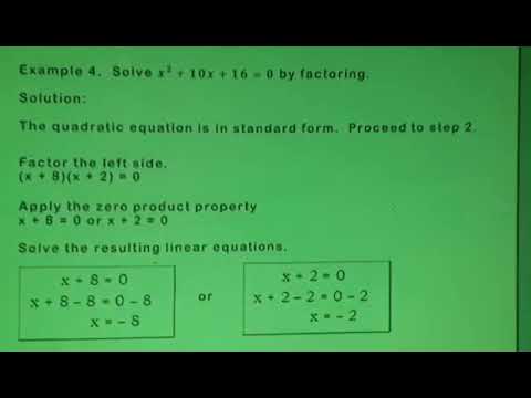 Lesson 2B Solving Quadratic Equations By Factoring Example 4 - YouTube