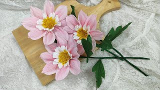 How to make dahlias out of easy crepe paper/DIY flower making tutorial