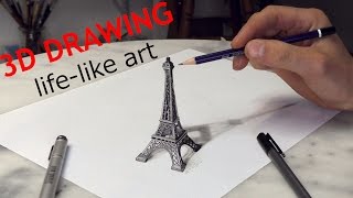Paris Eiffel Tower 3D Drawing / Optical Illusion / Paris Solidarité