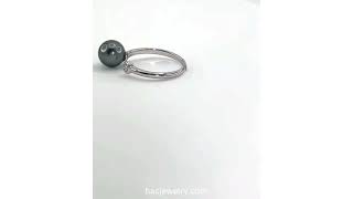 8.2mm Black Pearl Ring 18k white gold with open ring diamond setting (SR756)