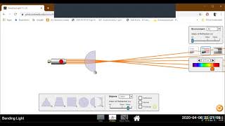 Physics 1570 virtual lab demo. Refraction on a boundary of two media.