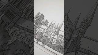 Drawing Notre Dame Cathedral in Paris #shorts