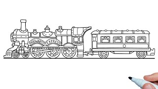 How to draw a Hogwarts Express | Steam Train step by step